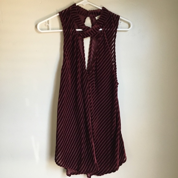 maroon velvet burnout 60s striped tank keyhole tunic - Picture 2 of 6